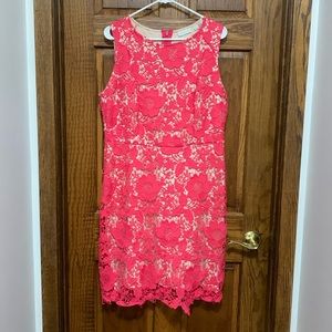 NY & Co Pink and tan lace sheath dress. Size 12